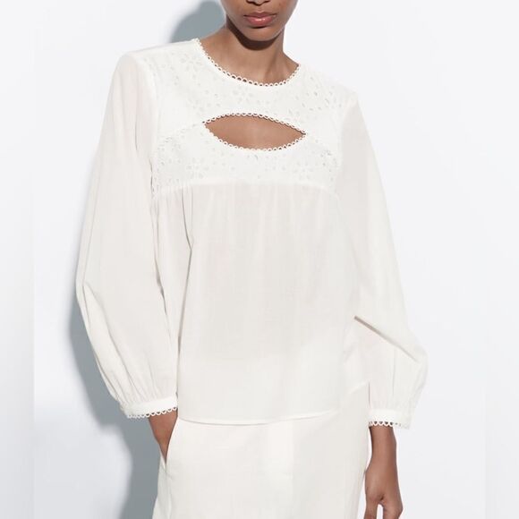 ZARA CUTOUT WHITE BLOUSE - Picture 8 of 13